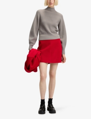 Hugo Boss Womens Light Beige Roll-neck Relaxed-fit Wool And Cashmere-blend Jumper Xs In Gray