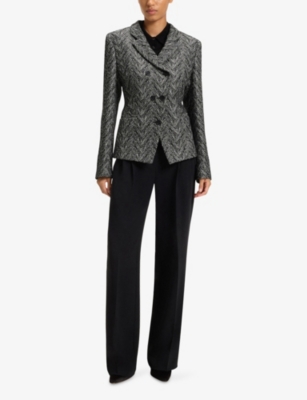 Hugo Boss Womens Open Miscellaneous Double-breasted Herringbone Cotton-blend Blazer In Multi