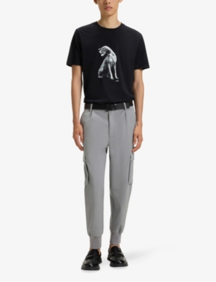 Hugo Boss Mens Dog-print Short-sleeved Cotton-jersey T-shirt Black In Black