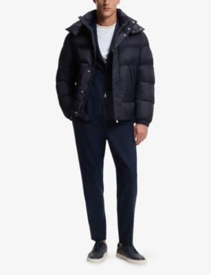 Hugo Boss Mens Dark Blue Monogram Logo-badge Puffer Coat In Black