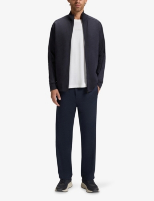 Hugo Boss Mens Dark Blue Jacquard-pattern Elasticated-waist Jersey Jogging Bottoms Xxl In Blue