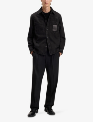 HUGO: Brand-Patch Oversized-Fit Denim Shirt