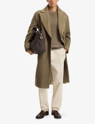 BOSS: Double-Breasted Herringbone Wool-Blend Coat