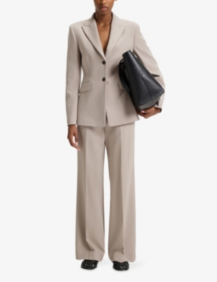 Hugo Boss Womens Single-breasted Peak-lapel Stretch-woven Blazer Light Beige In Neutral