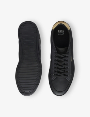 BOSS: Metallic-Detail Leather and Woven Low-Top Trainers