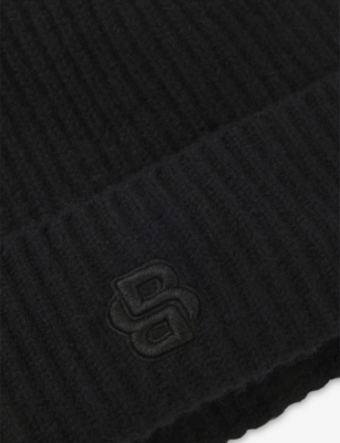 Hugo Boss Womens Black Logo-embroidered Wool And Cashmere-blend Bean In Black