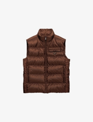 Prada Mens Brown Re-nylon Quilted Woven Gilet In Brown
