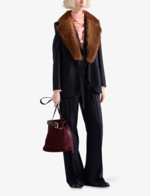 Prada Womens Blue Straight-leg High-rise Wool Trousers In Black