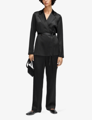 Joseph Womens Black Joubert Belted-waist Double-breasted Silk Blazer In Black