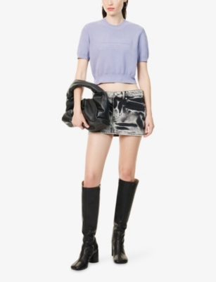 ALEXANDER WANG: Cropped Embossed-Brand Knitted Top