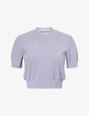 ALEXANDER WANG: Cropped Embossed-Brand Knitted Top
