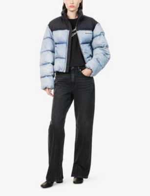 Alexander Wang Cropped Quilted Padded Denim And Canvas Jacket In Blue