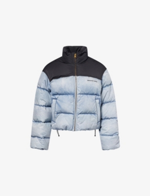 Alexander Wang Cropped Quilted Padded Denim And Canvas Jacket In Blue