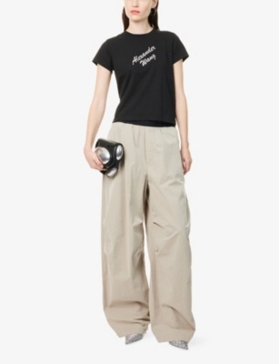Alexander Wang Omens Stone Pleated Wide-leg Cotton-blend Trousers In Gray