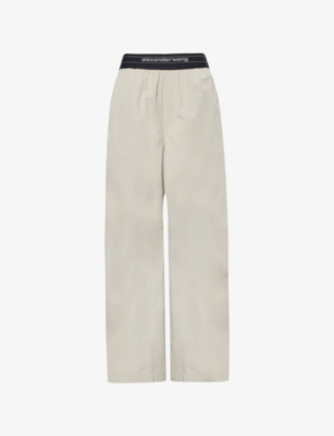 Alexander Wang Omens Stone Pleated Wide-leg Cotton-blend Trousers In Gray