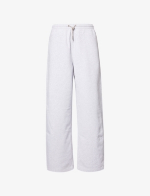 Alexander Wang Omens Light Heather Grey Rhinestone Drawcord Wide-leg Cotton-jersey Jogging Bottoms In White