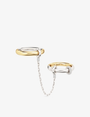 Phoria Womens Gold/silver Hookup 18ct Yellow Gold Vermeil And 0.56ct White Topaz Chain Ring In Multi