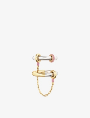 Phoria Womens Gold/silver Hookup 18ct Yellow Gold Vermeil And 0.784ct Pink Tourmaline Chain Ring In Multi