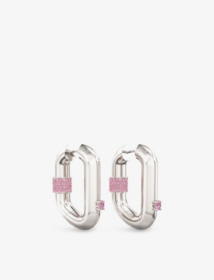 Phoria Womens Gold/silver Vice Carabiner 925 Sterling Silver And Tourmaline Stone Hoop Earrings In Multi