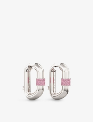 Phoria Womens Gold/silver Vice Carabiner 925 Sterling Silver And Tourmaline Stone Hoop Earrings In Multi
