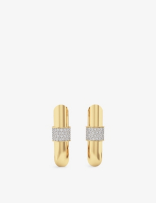 Phoria Womens Gold/silver Blaze Square 18ct Gold Vermeil Plated 925 Sterling Silver And White Topaz Hoop Ea In Multi