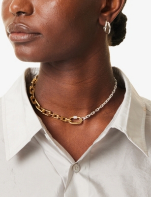 Phoria Womens Gold/silver Screw Chain 18ct Gold Vermeil And White Topaz Necklace In Multi