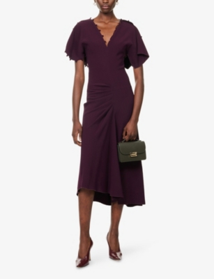 Victoria Beckham Womens Merlot Regular-fit V-neck Stretch-woven Midi Dress In Burgundy