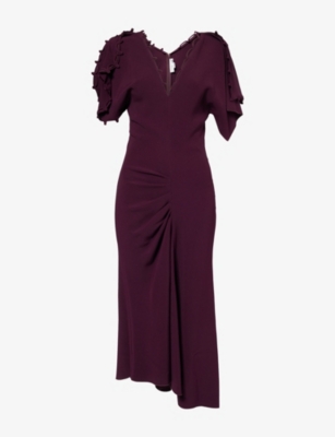 Victoria Beckham Womens Merlot Regular-fit V-neck Stretch-woven Midi Dress In Burgundy