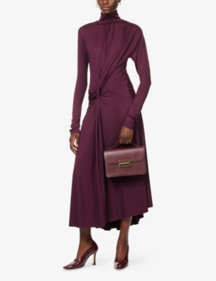 VICTORIA BECKHAM: Draped Long-Sleeves Stretch-Woven Midi Dress