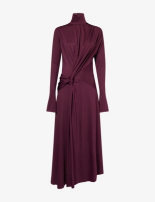 VICTORIA BECKHAM: Draped Long-Sleeves Stretch-Woven Midi Dress