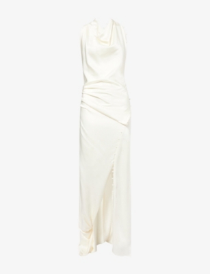 VICTORIA BECKHAM: Rouleaux Draped Satin Maxi Dress