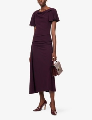 VICTORIA BECKHAM: Draped Short-Sleeves Stretch-Woven Midi Dress