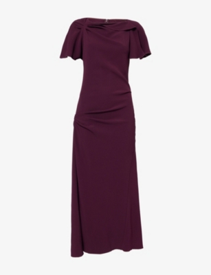 Victoria Beckham Womens Merlot Draped Short-sleeves Stretch-woven Midi Dress In Burgundy