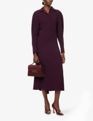 Victoria Beckham Womens Merlot Regular-fit Long-sleeves Woven Midi Dress In Burgundy