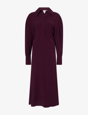 Victoria Beckham Womens Merlot Regular-fit Long-sleeves Woven Midi Dress In Burgundy