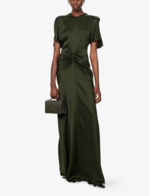 Victoria Beckham Womens Dark Olive Split-short-sleeve Regular-fit Woven Midi Dress In Green