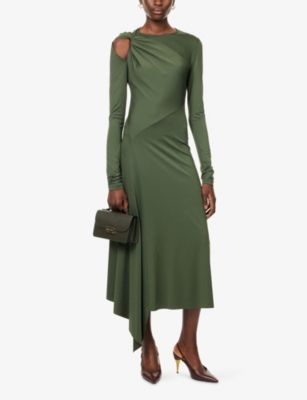 VICTORIA BECKHAM: Asymmetric Twist Stretch-Woven Midi Dress