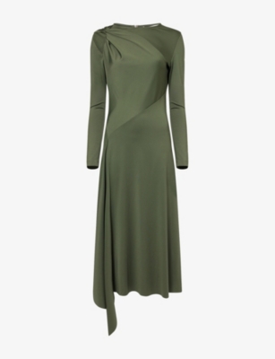Victoria Beckham Womens Oregano Asymmetric Twist Stretch-woven Midi Dress In Green