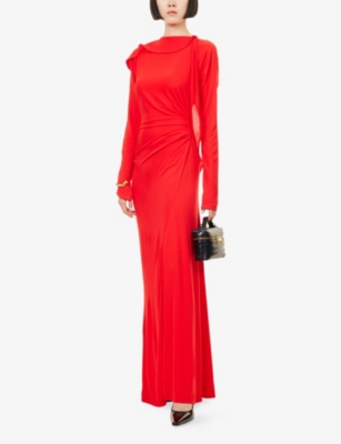 VICTORIA BECKHAM: Draped Long-Sleeves Woven Gown