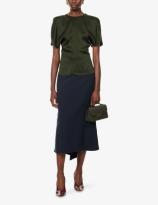Victoria Beckham Womens Dark Olive Split-short-sleeves Round-neck Woven Top In Green