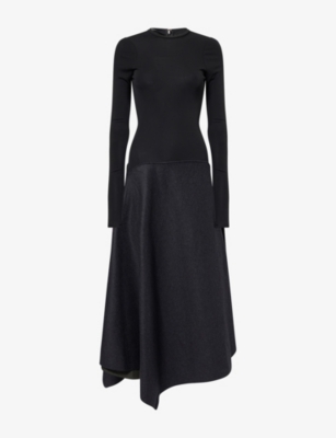 Victoria Beckham Womens Black Contrast Flared Woven Midi Dress