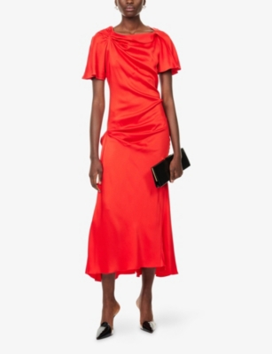 Victoria Beckham Womens Cayenne Draped Short-sleeves Woven Midi Dress In Red