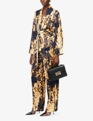 Victoria Beckham Womens Honey Dark Teak Belted Shawl-collar Woven Blouse In Yellow