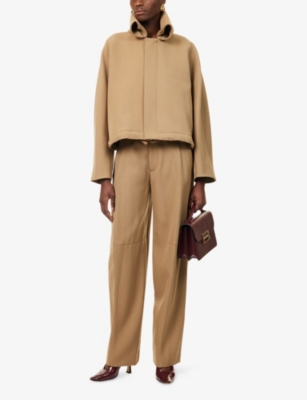 Victoria Beckham Womens Dark Camel Oversized Roll-collar Wool Bomber Jacket In Brown