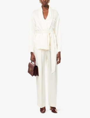 Victoria Beckham Womens Ivory Wide-leg Pleated Crepe Trousers In Neutral