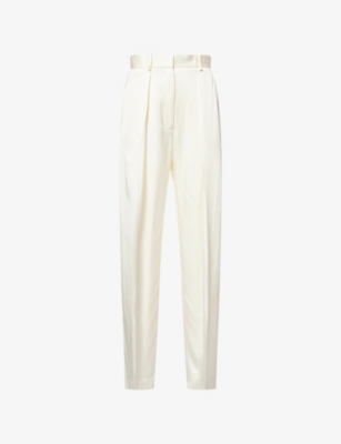 Victoria Beckham Womens Ivory Wide-leg Pleated Crepe Trousers In Neutral