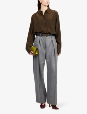 Victoria Beckham Womens Pleated Wide-leg Wool And Cashmere Trousers Mid Grey Melange In Gray