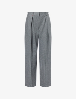 Victoria Beckham Womens Pleated Wide-leg Wool And Cashmere Trousers Mid Grey Melange In Gray