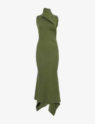 Victoria Beckham Womens Ribbed Sleeveless Wool-blend Midi Dress Oregano Xs In Green