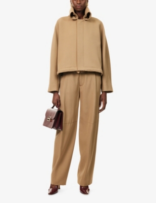 Victoria Beckham Womens Dark Camel Sculptural Tapered-leg Wool Trousers In Brown